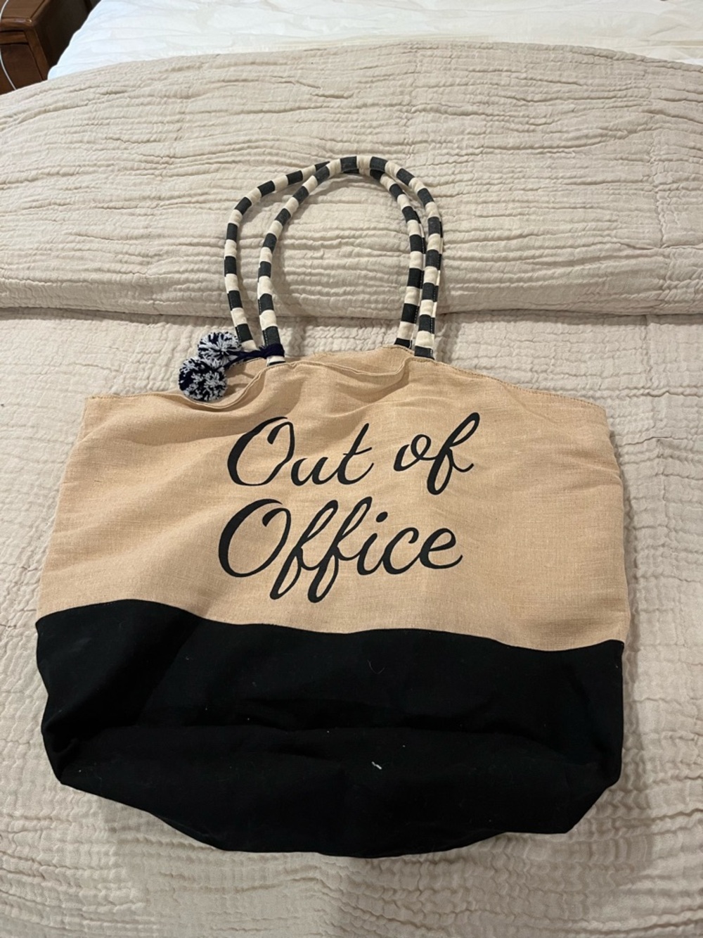 Out of Office Canvas Tote Bag - Beige & Black